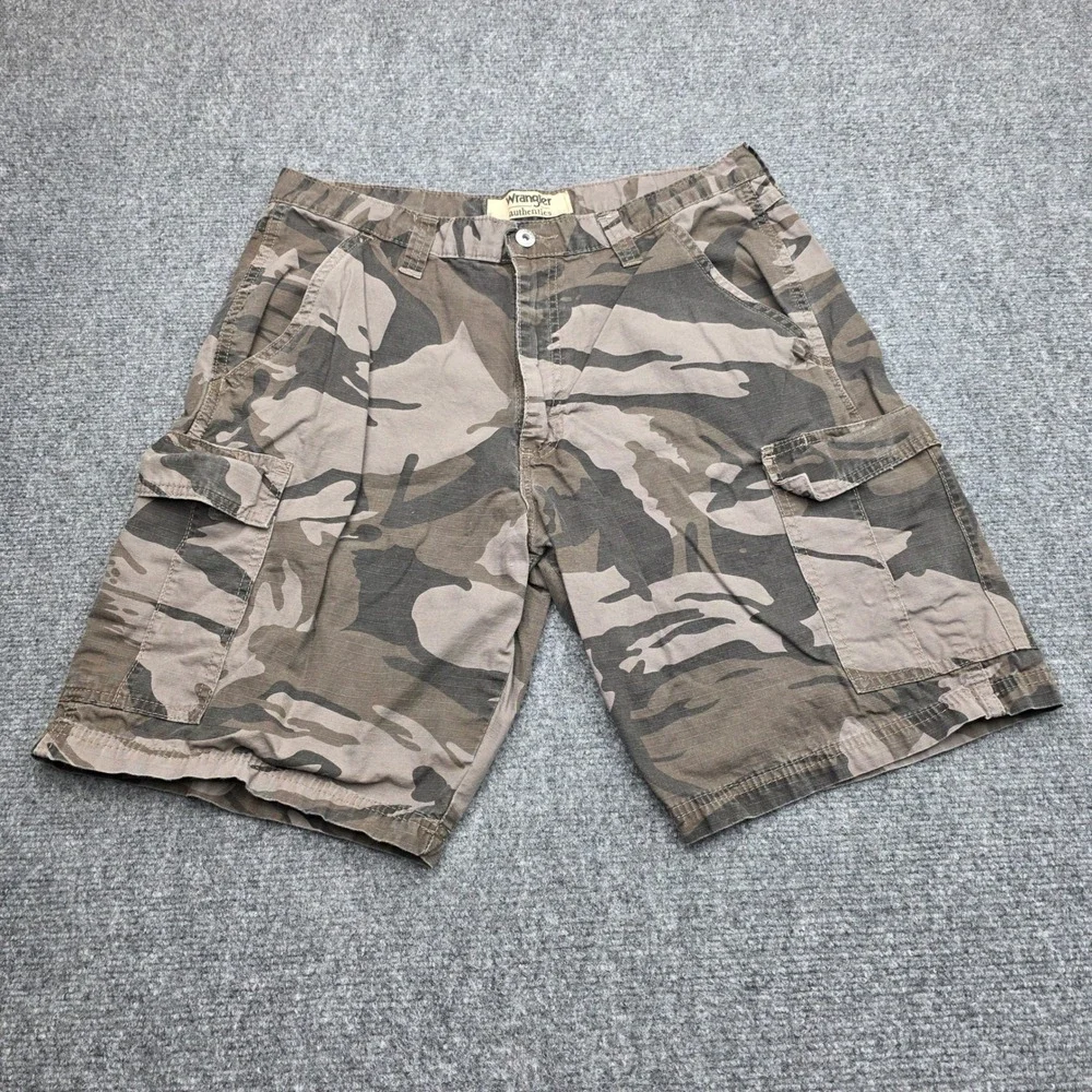 Wrangler Authentics Mens Camo Cargo Shorts Size 34 Relaxed Fit Cotton Camouflage